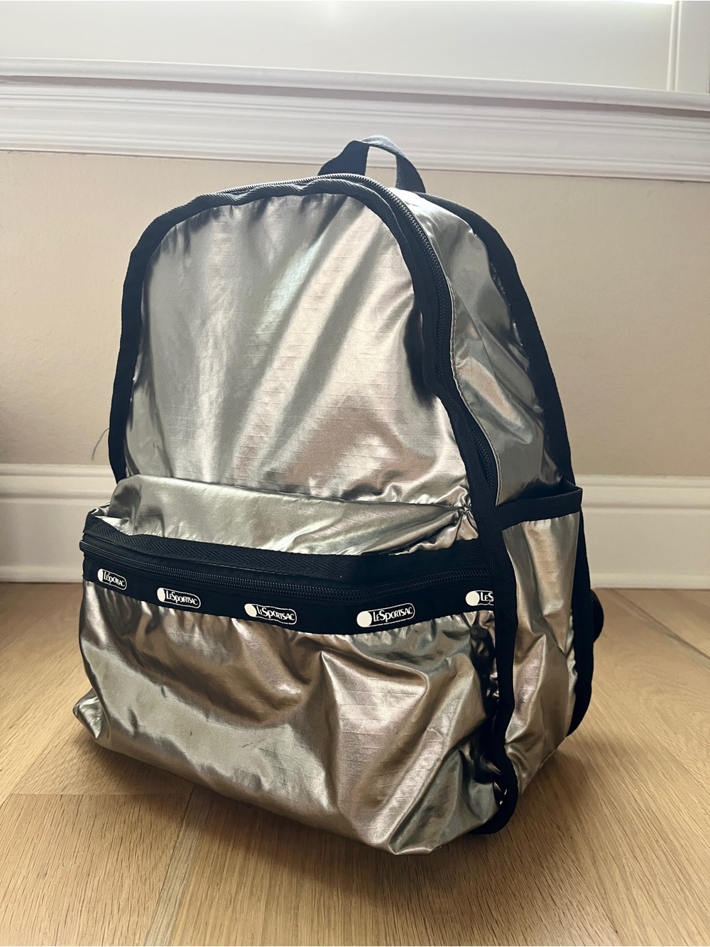 LeSportsac Silver Metallic Black Backpack